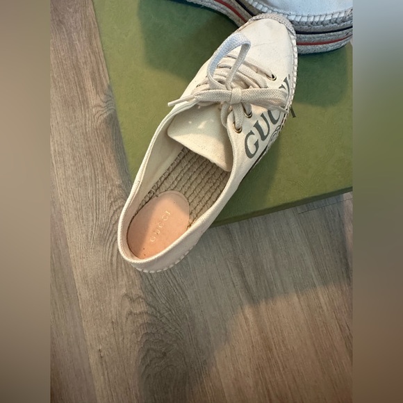 GUCCI CANVAS LOGO WEDGE ESPADRILLE PLATFORM SHOES - Picture 2 of 5